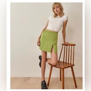 Gently Used | Reformation | Silk Green Robbie mini skirt | size 6